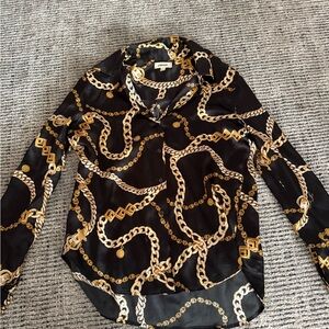 L'AGENCE Black and Gold Chain Print Button Down Shirt